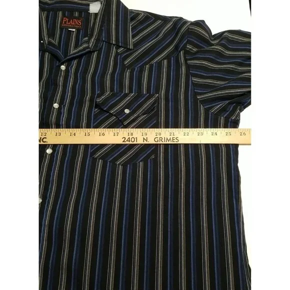 Plains Vintage Western Wear Shirt Mens XL Pearl Snap Black Blue Stripe LS - Picture 6 of 11